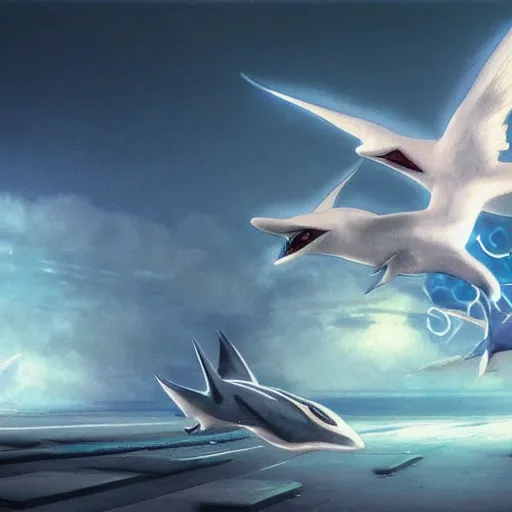 Prompt: togekiss and latios flying through a remote alien city, award - winning realistic sci - fi concept art by jim burns and greg rutkowski, beksinski, konstantin razumov