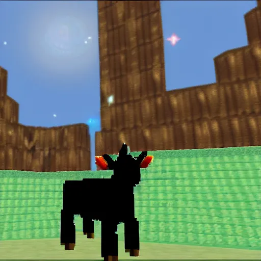 Prompt: an anthropomorphic black goat wizard in super mario 6 4, screenshot