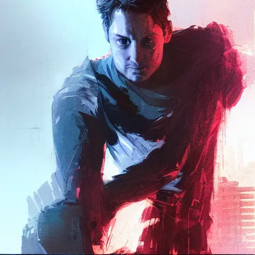 Image similar to portrait of Tobey Maguire, dramatic lighting, anime illustration by Greg rutkowski, yoji shinkawa, 4k, digital art, concept art, trending on artstation, アニメ, featured on pixiv