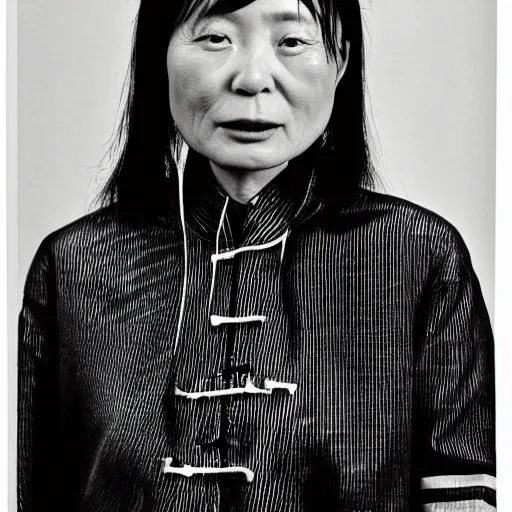 Prompt: A Chinese woman wearing clothes from 2078, portrait, Taschen, by David Bailey