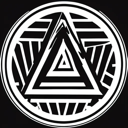 Prompt: triangle logo with people inside in the style of Leonardo da Vinci, black background