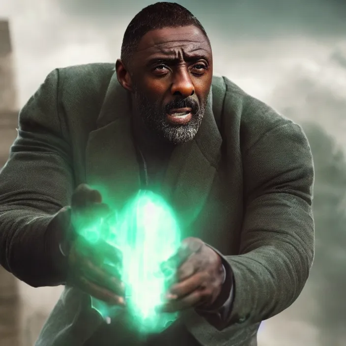 Image similar to film still of Idris Elba as Green Lanturn in new DC film, photorealistic 4k