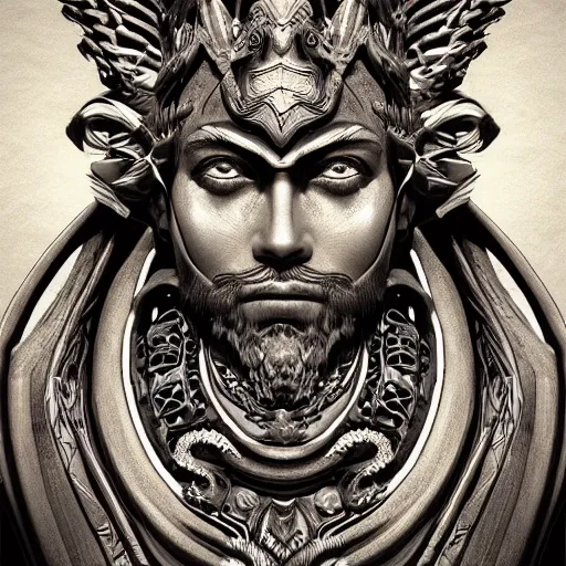 Prompt: portrait of mythical god of power, trending on Artstation, intricate details, concept art, fantasy