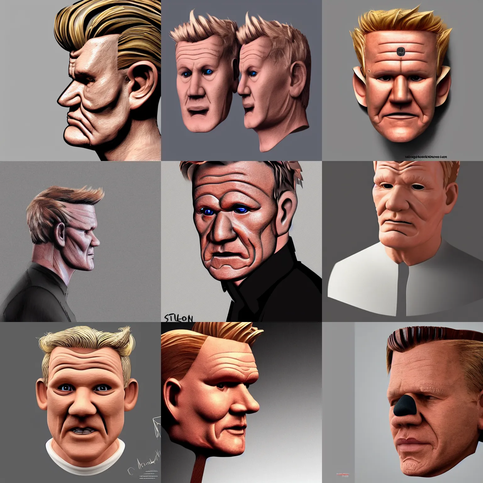 Prompt: Wooden wearable Gordon Ramsay mask, digital art, concept art, ArtStation, side profile