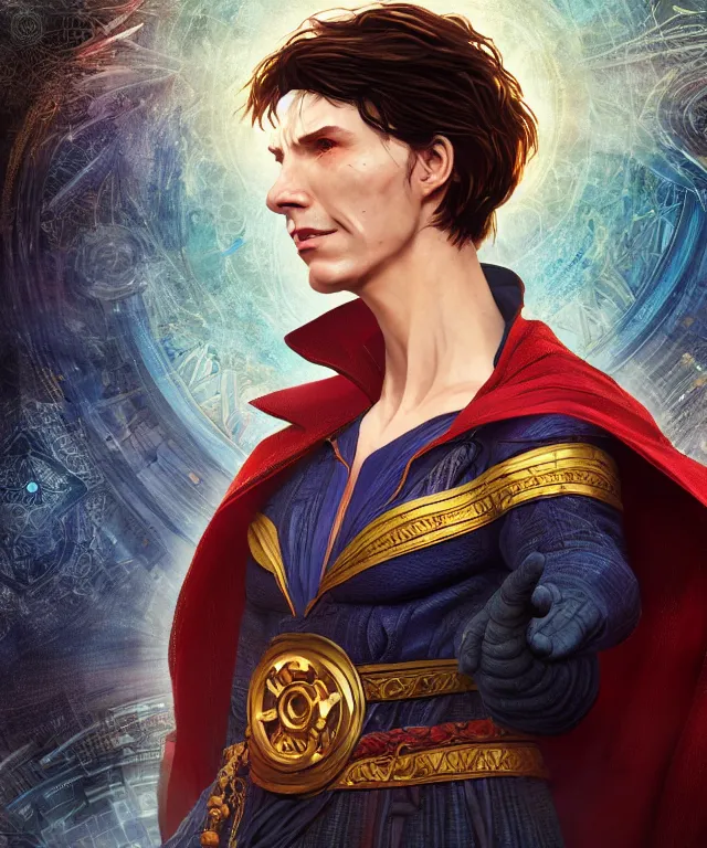 Image similar to doctor strange as a female, au naturel, hyper detailed, digital art, trending in artstation, cinematic lighting, studio quality, smooth render, unreal engine 5 rendered, octane rendered, art style by klimt and nixeu and ian sprigger and wlop and krenz cushart