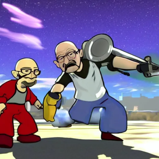 Prompt: a cartoon walter white fighting in smash bros.