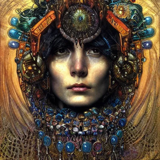 Image similar to baroque portrait of an art deco shaman, reflective detailed textures, highly detailed fantasy science fiction painting by annie swynnerton and jean delville and moebius, norman rockwell and frank frazetta. rich colors, high contrast. artstation