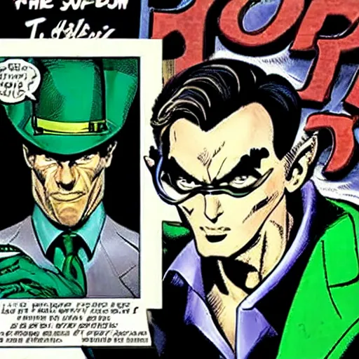 Image similar to the riddler, portrait, on the cover of a comic book