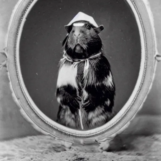 Image similar to a guinea pig dressed as a polar explorer, 1 8 0 0 s photograph