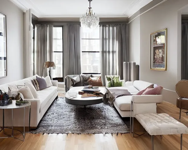Prompt: apartment designed by nate berkus, muted colors