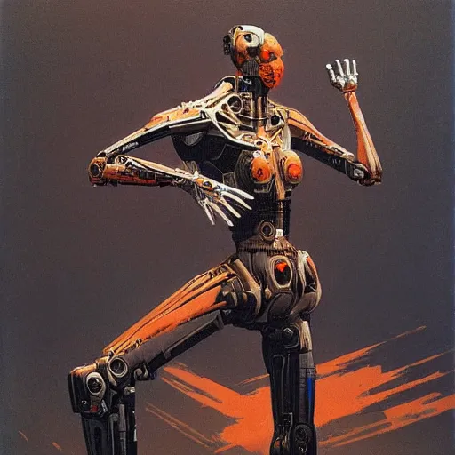 Prompt: a cyborg mutating uncontrollably concept art by syd mead and Zdzisław Beksiński