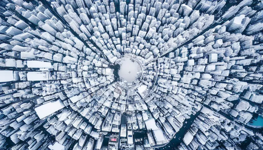 Prompt: the city of rio de janeiro covered in snow, winter photograph, snowing, aerial view, 4 k, award winning photograph, beautiful, trending on instagram