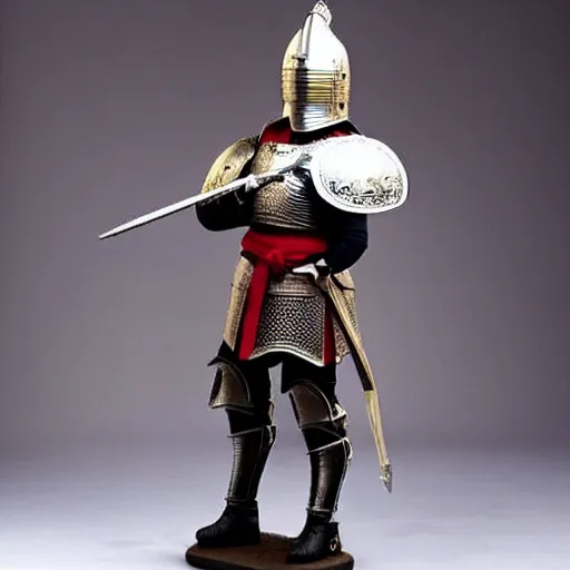 Image similar to full - body - front - shot!!!!!!!, donald trump wearing knight'armor, crown, detailed face of donald trump