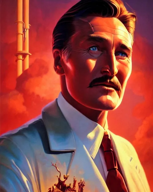 Prompt: Errol Flynn as a scientist. 1980s dystopian Soviet Russia, propaganda screens. Unreal engine, fantasy art by Rhads. Faithfully depicted facial expression, perfect anatomy global illumination, radiant light, detailed and intricate environment