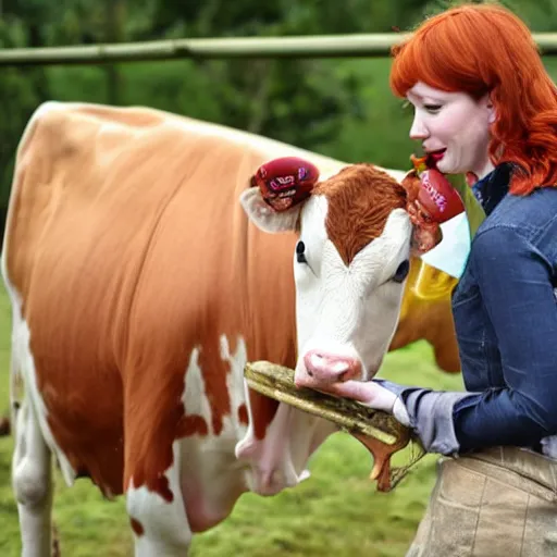 Image similar to christina hendricks milking cow in farm,