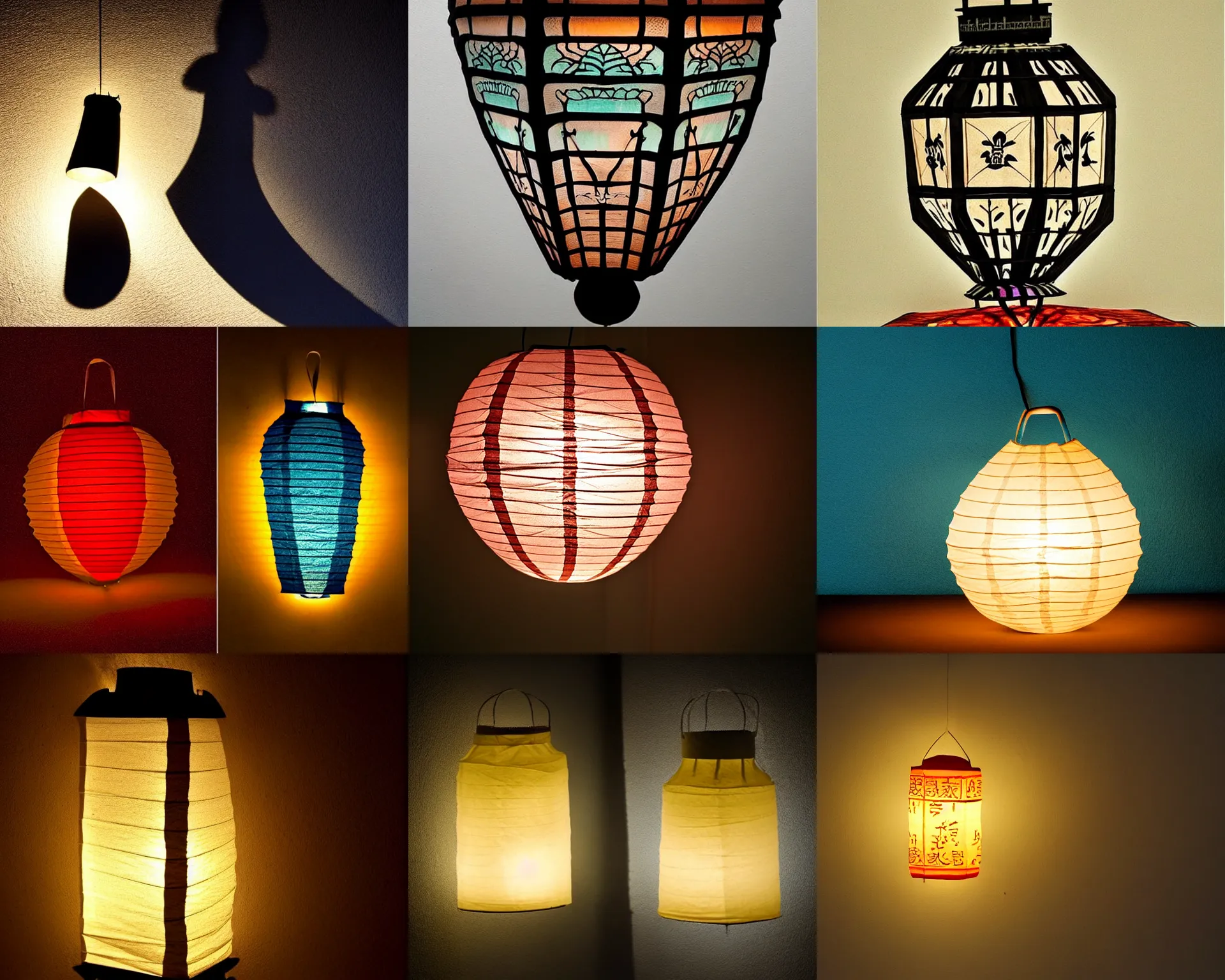Prompt: a paper lantern illuminated by the ancient art of color and shadow, the shadow is the artist's true identity. the images of these bell - like ornaments are so subversive and empowering.