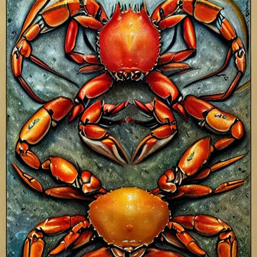 Prompt: detailed and sharp crab zodiac artwork, mystic style, detailed, 8 k, detailed, symmetrical, by brian froud