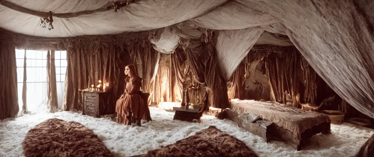 Image similar to movie still 4 k uhd 3 5 mm film color photograph of an sansa stark bedroom in winterfell