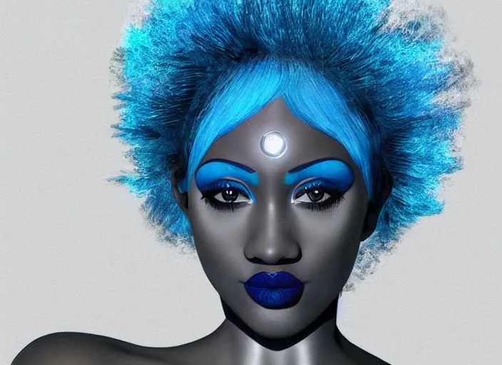 Image similar to a black woman with blue hair wearing a futuristic outfit by osborne macharia, trending on behance, afrofuturism, futuristic, airbrush art, future tech