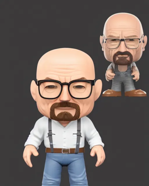 Image similar to full body 3d render of Walter White as a funko pop, studio lighting, white background, blender, trending on artstation, 8k, highly detailed