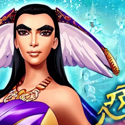 Image similar to kim kardashian as paimon in genshin impact, video game, genshin impact