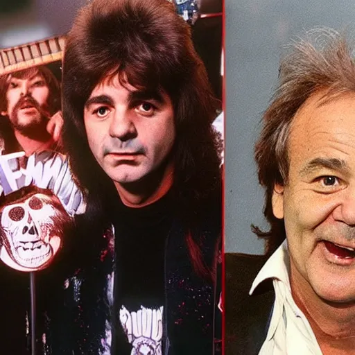 Prompt: bill Murray has 80s metal singer hair and is a member of the Beatles