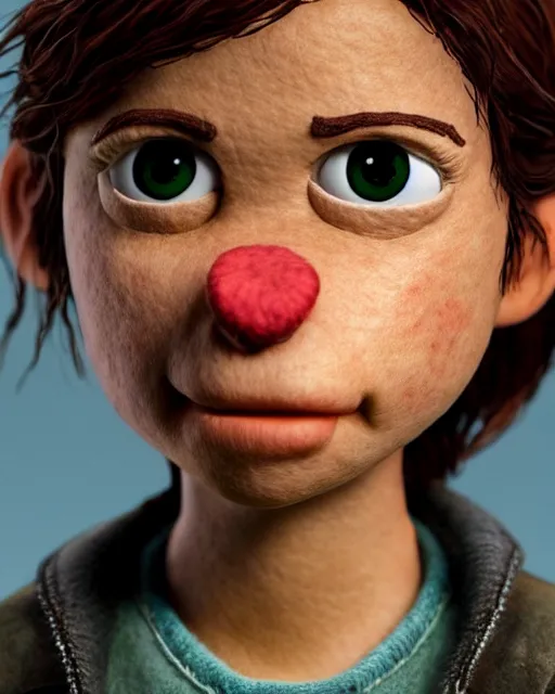 Image similar to ellie from the last of us as a muppet. highly detailed felt. hyper real photo. 4 k.