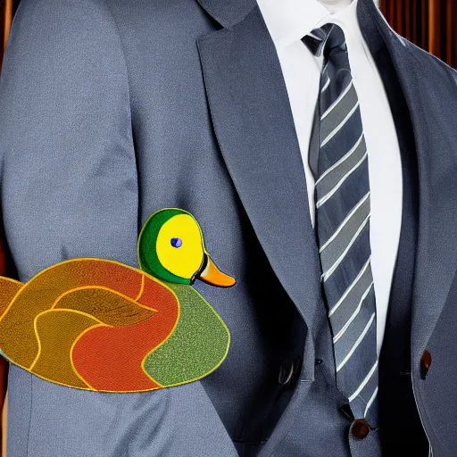 Image similar to a high detail photo of a man with a duck's head wearing a suit, antropomorphic, photorealism