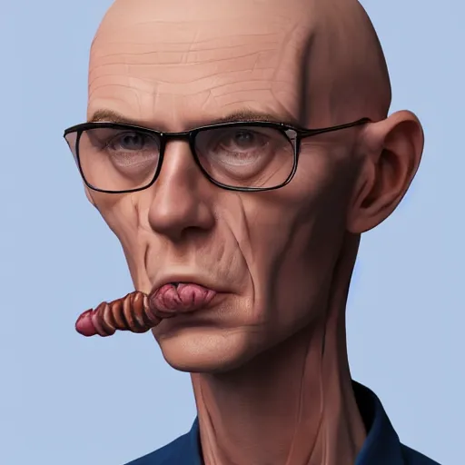 Image similar to A middle-aged Dr. Venture in real life with a hooked nose, a long gaunt face and skinny body and neck, very thin and bald, realistic, very realistic, hyperrealistic, highly detailed, very detailed, extremely detailed, detailed, digital art, oil painting, trending on artstation, headshot and bodyshot, detailed face, very detailed face, extremely detailed face, HD Quality, 8k resolution, very very detailed face, real life