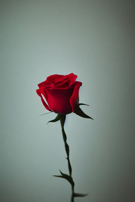 Prompt: Photo of A red rose on fire, highly detailed, depth of field, fine art photography, Cinestill 800t, wide shot, photo print, best selling.