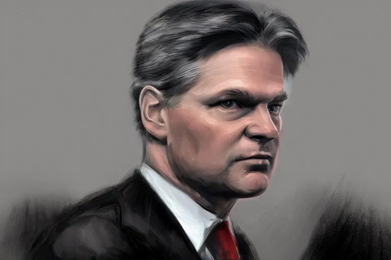 Image similar to fbi director Christopher Wray standing in trial, digital art, cgsociety, artstation