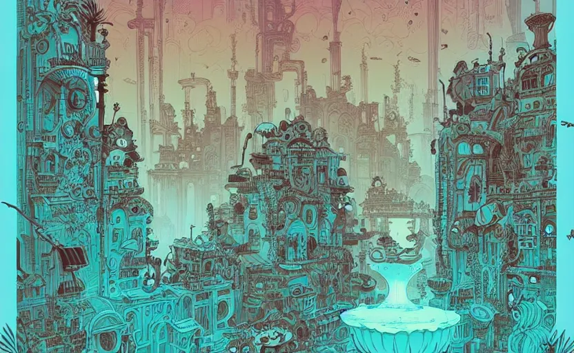 Image similar to lost city by james gilleard, by joe fenton, by kaethe butcher, dynamic lighting, gradient light blue, brown, blonde cream and white color scheme, grunge aesthetic