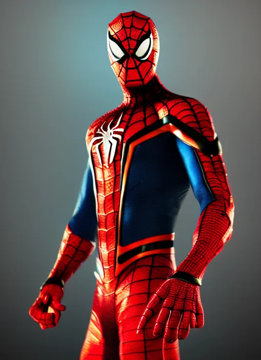 Image similar to futuristic spiderman wearing fire costume ,highly detailed, 4k, HDR, award-winning, artstation, octane render