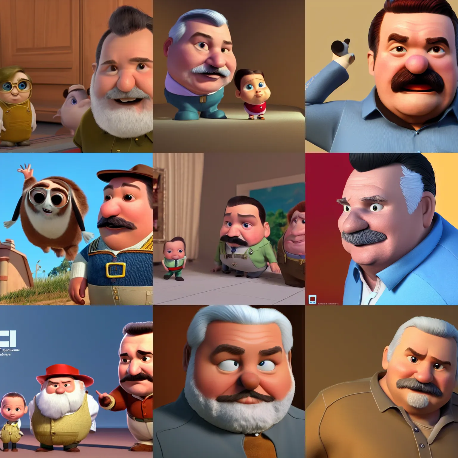 Prompt: lech walesa as a pixar disney character from up ( 2 0 0 9 ), unreal engine, octane render, 3 d render, photorealistic