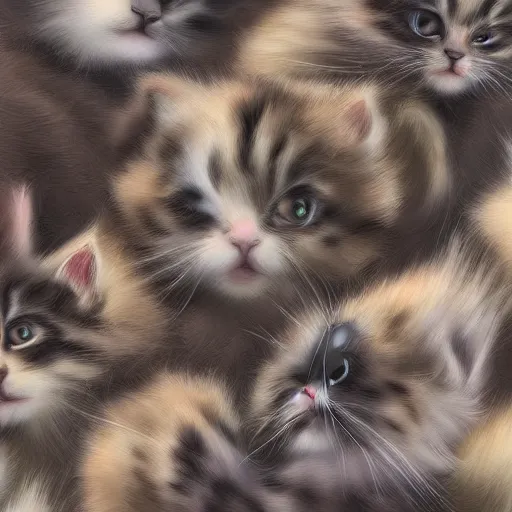 Prompt: traffic jam of kittens, digital art