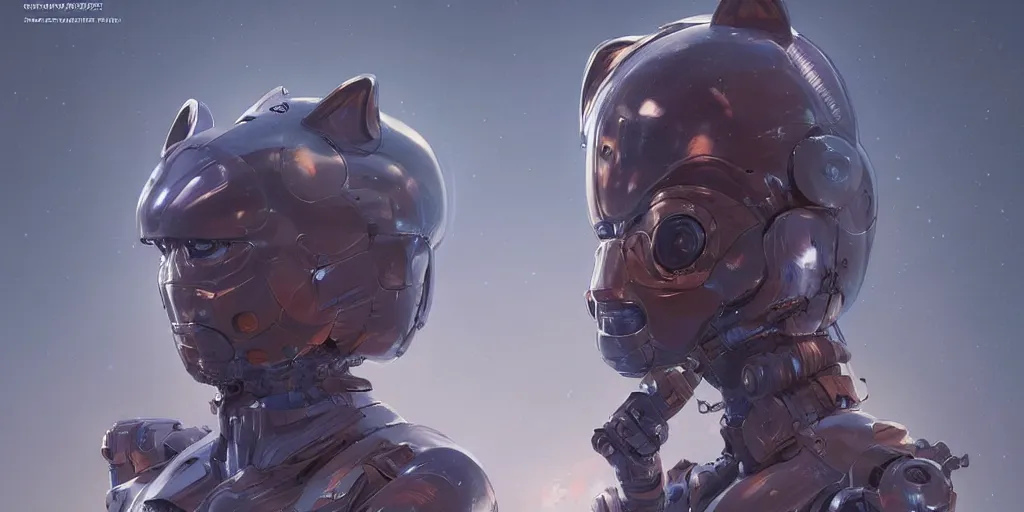 Image similar to sci fi humanoid cat characters, Moebius, Greg Rutkowski, Zabrocki, Karlkka, Jayison Devadas, Phuoc Quan, trending on Artstation, 8K, ultra wide angle, pincushion lens effect