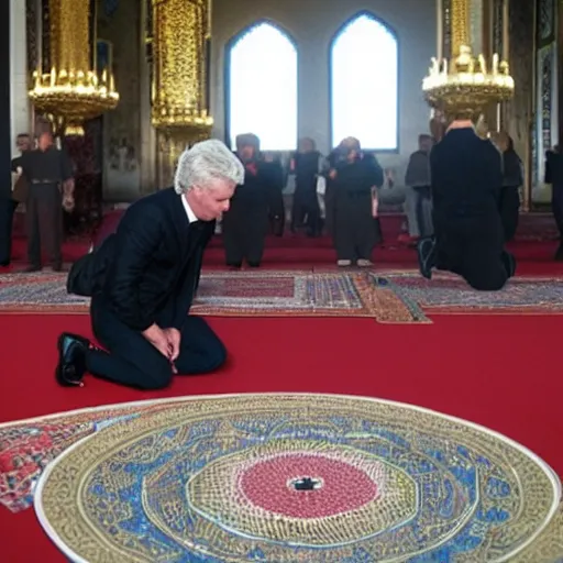 Prompt: geert on his knees praying to mecca, Qiblah