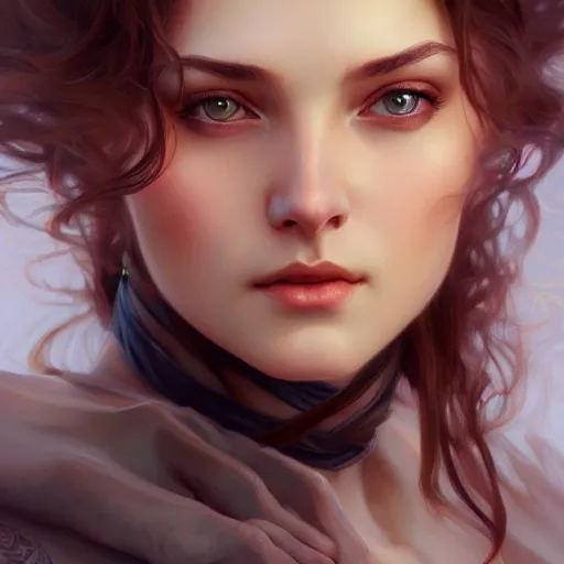 Image similar to beautiful young zuzanna bijoch, closeup, d & d, fantasy, intricate, elegant, highly detailed, digital painting, artstation, concept art, matte, sharp focus, illustration, art by artgerm and greg rutkowski and alphonse mucha