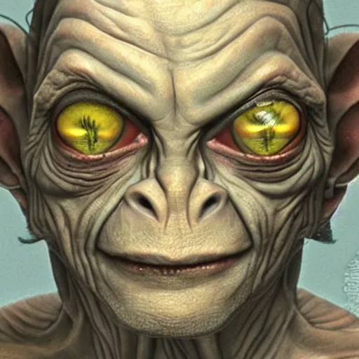 Image similar to gollum smeagol grotesque portrait, ultra detailed, ultra realistic