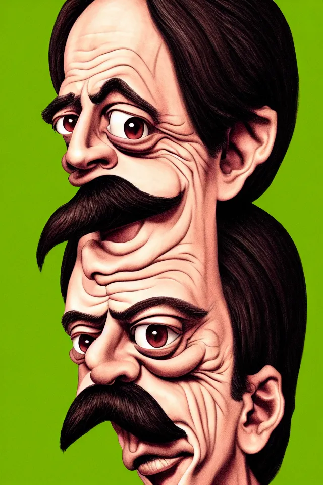 Image similar to caricature renaissance portrait of steve buscemi as a highly detailed respected dragonskinned avocado, fake mustache, dramatic cinematic lighting, 8 k, beautiful intricate painting