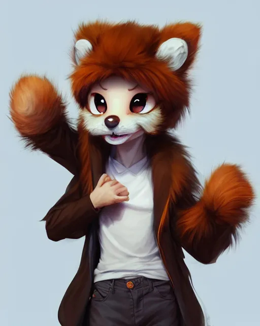 Image similar to character concept art of a cute young male anthropomorphic furry | | cute - fine - face, pretty face, key visual, realistic shaded perfect face, fine details by stanley artgerm lau, wlop, rossdraws, james jean, andrei riabovitchev, marc simonetti, and sakimichan, trending on artstation