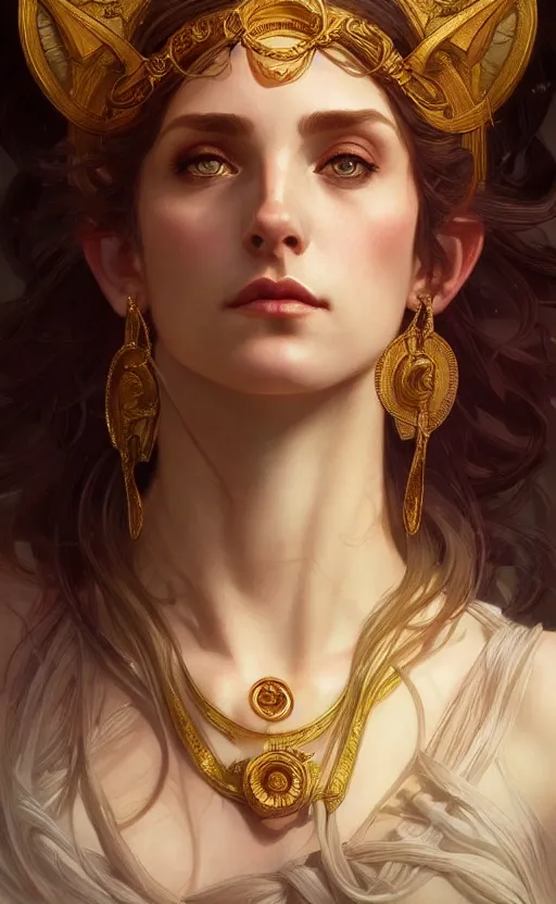 Image similar to portrait of the goddess circe, greek mythology, intricate, headshot, highly detailed, digital painting, artstation, concept art, sharp focus, cinematic lighting, illustration, art by artgerm and greg rutkowski, alphonse mucha, cgsociety