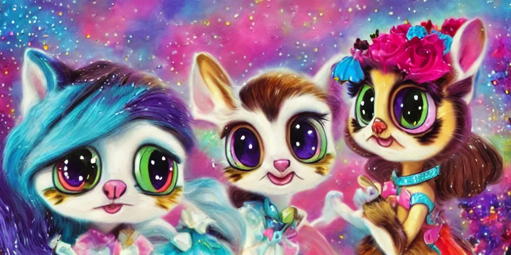 Image similar to 3 d littlest pet shop cat, lacey accessories, glittery wedding, ice cream, gothic, rainbow, master painter and art style of noel coypel, art of emile eisman - semenowsky, art of edouard bisson