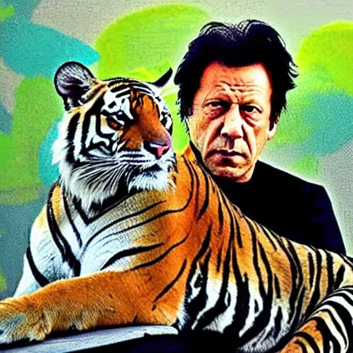 Prompt: imran khan along with a tiger, art