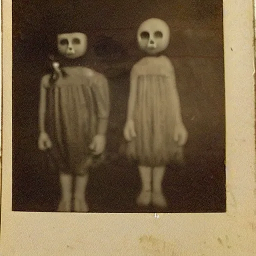 Prompt: an old worn photo of paranormal evidence, horror photography, terror, floating figures