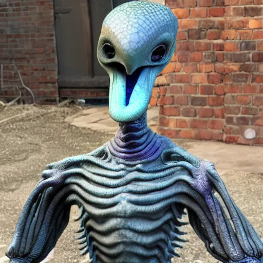 Image similar to an alien named scromblo who is happy to meet you