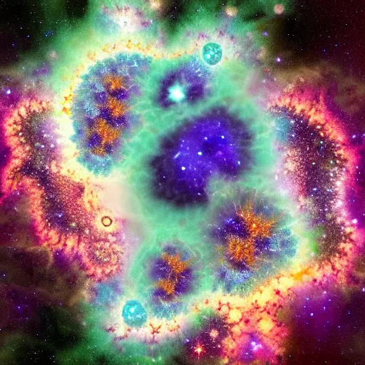 Prompt: shattered cosmos, fractal fragment crystal galaxy nebulae