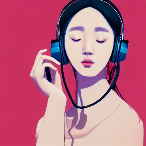 Image similar to an illustration of a beautiful woman listening to music by JeeHyung lee, highly detailed, digital art, trending on artstation