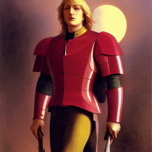 Image similar to Painting of Char Aznable. Art by william adolphe bouguereau. During golden hour. Extremely detailed. Beautiful. 4K. Award winning.