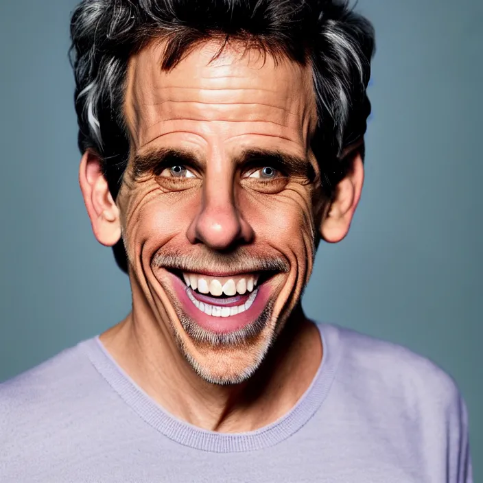 Prompt: portrait of middle aged ben stiller, smiling towards the camera, by martin schoeller. detailed, 4 k, morning hour.